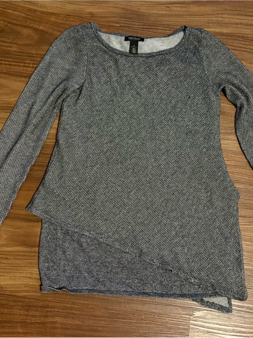 White House Black Market Metallic Charcoal Gray Knit Top